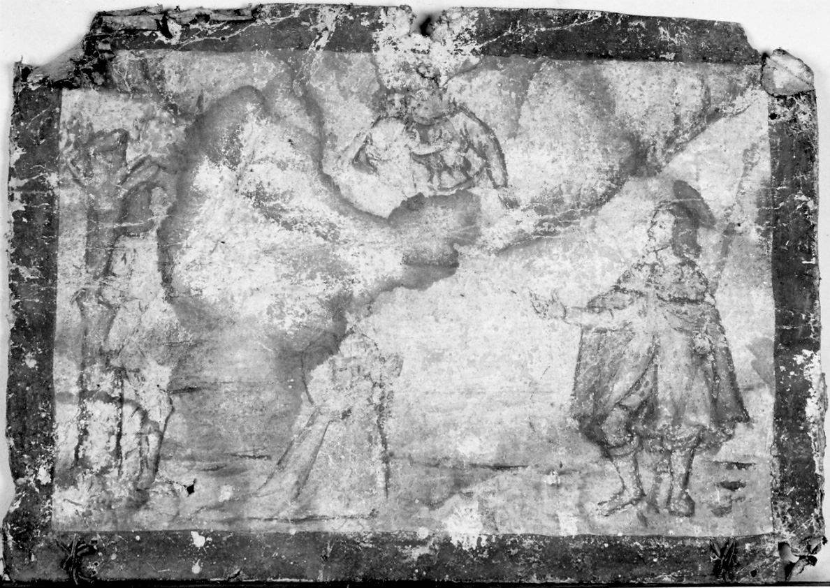 Madonna con Bambino, San Sebastiano e San Rocco intercedono per devota (ex voto, opera isolata) - ambito piemontese (secondo quarto sec. XVII)