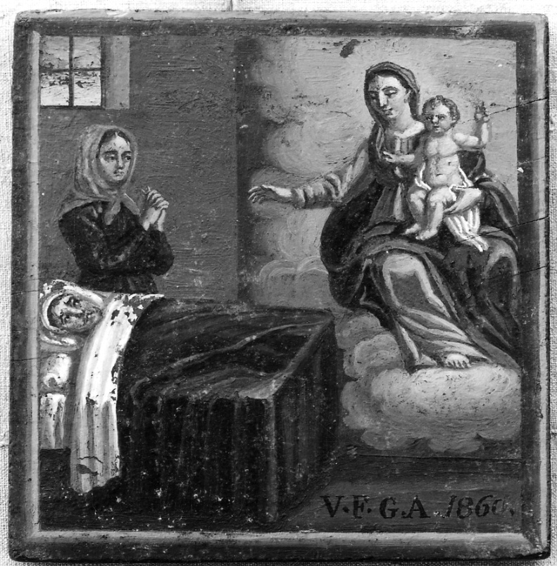 Madonna con Bambino e devota (ex voto, opera isolata) - ambito piemontese (metà sec. XIX)