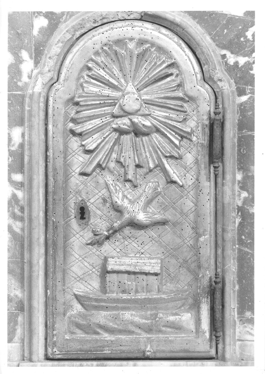 ritorno della colomba all'arca con un ramoscello d'ulivo (sportello di tabernacolo, opera isolata) - manifattura piemontese (seconda metà sec. XVIII)