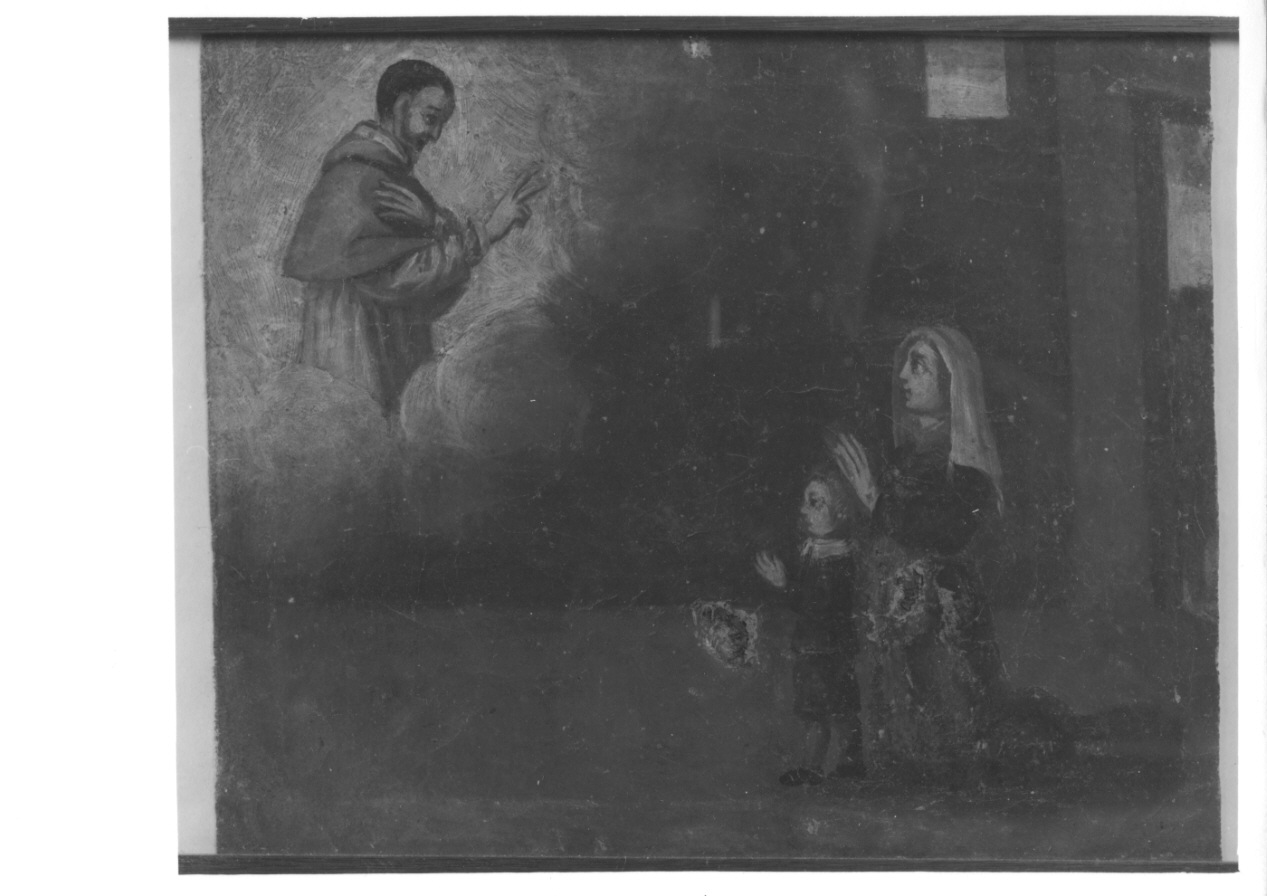 San Carlo Borromeo intercede per una donna con bambino (ex voto, opera isolata) - ambito ossolano (seconda metà sec. XVII)