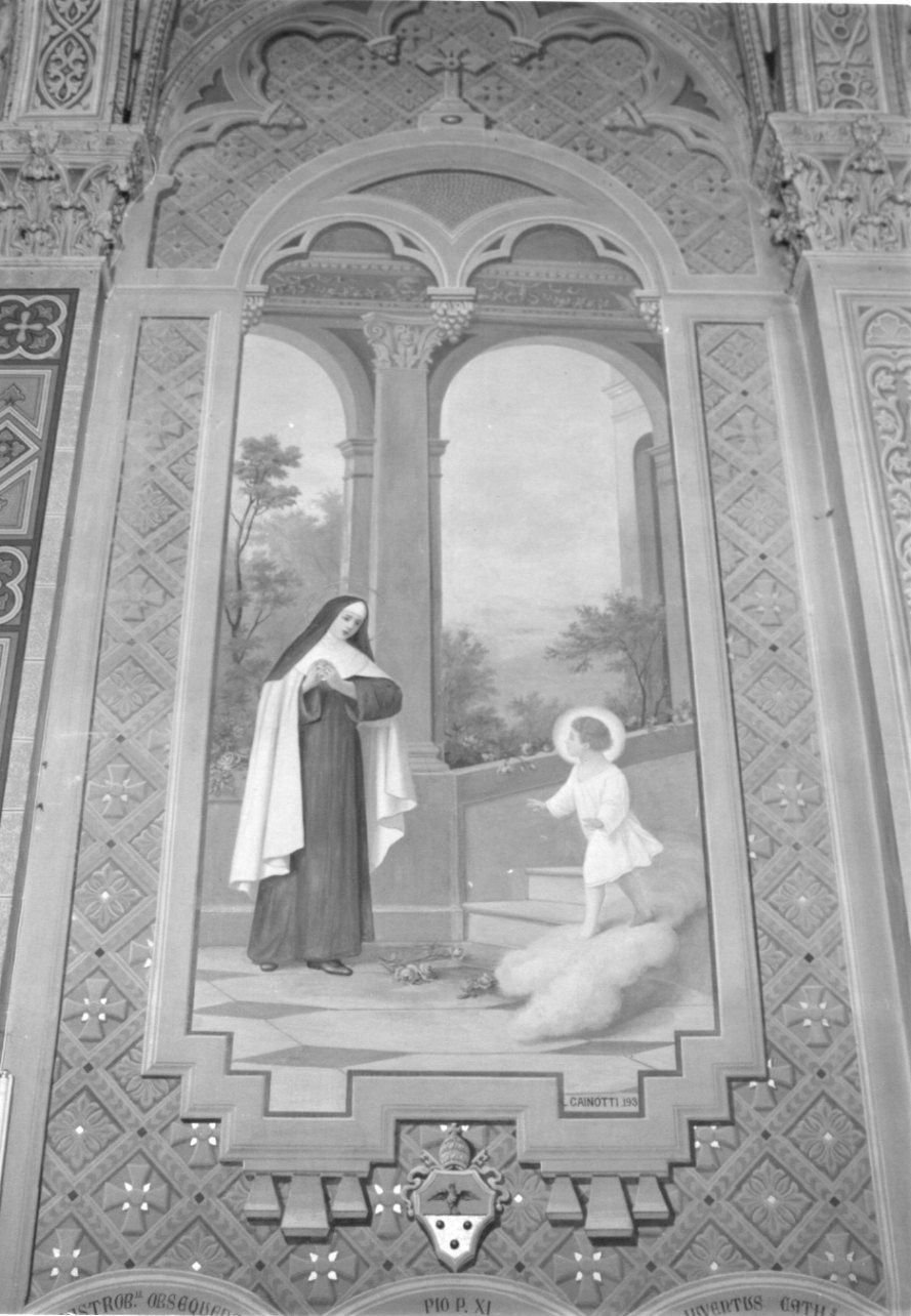 apparizione di Gesù Bambino a Santa Rita da Cascia (dipinto, elemento d'insieme) di Cainotti Luigi, Cainotti Ada, De Lorenzi Enrico (prima metà sec. XX)