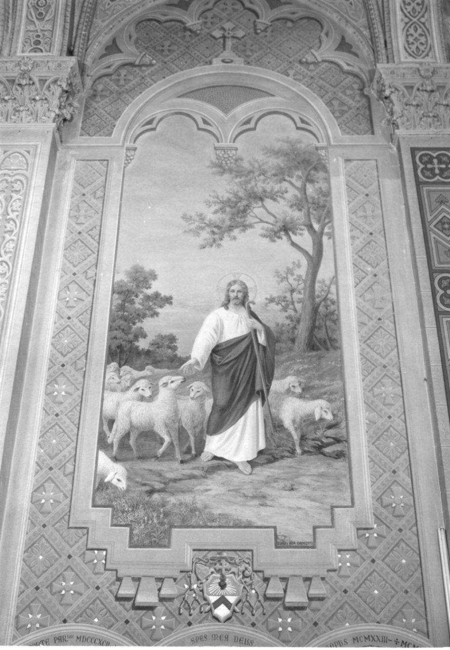 Cristo Buon Pastore (dipinto, elemento d'insieme) di Cainotti Luigi, Cainotti Ada, De Lorenzi Enrico (prima metà sec. XX)