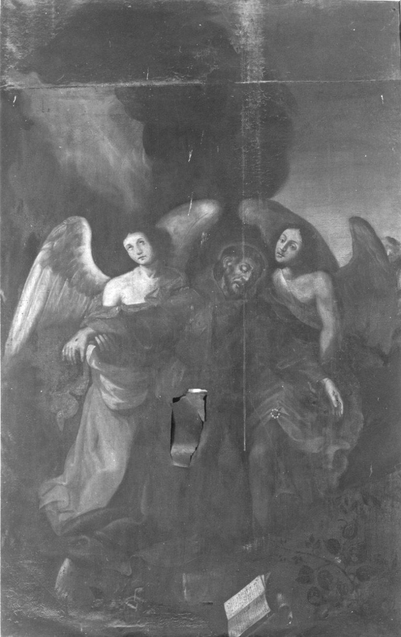 San Francesco d'Assisi sostenuto da due angeli dopo aver ricevuto le stimmate (dipinto, opera isolata) - bottega piemontese (seconda metà sec. XVIII)