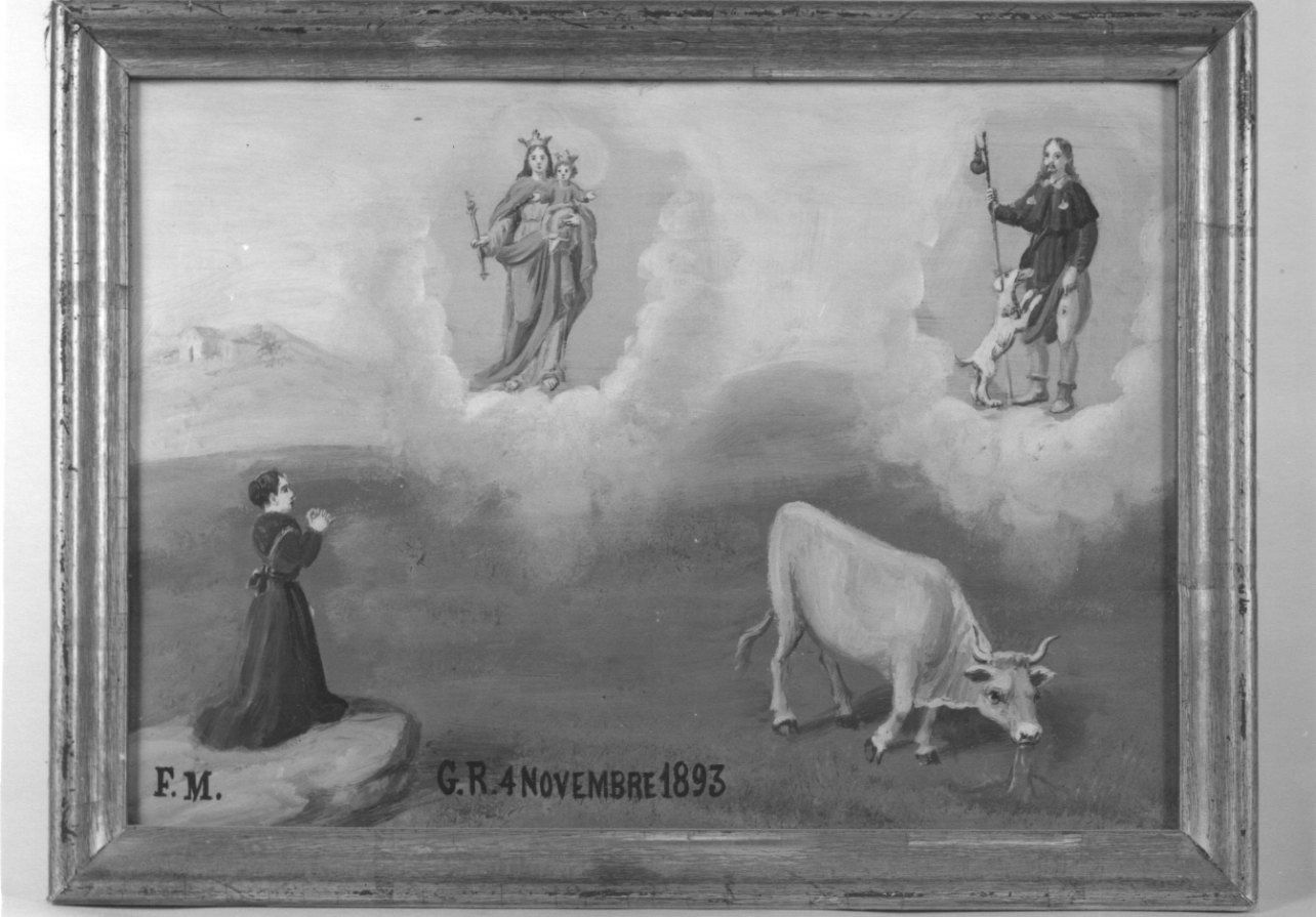 Madonna Ausiliatrice e San Rocco intercedono per la guarigione del bestiame (ex voto, opera isolata) - ambito piemontese (fine sec. XIX)