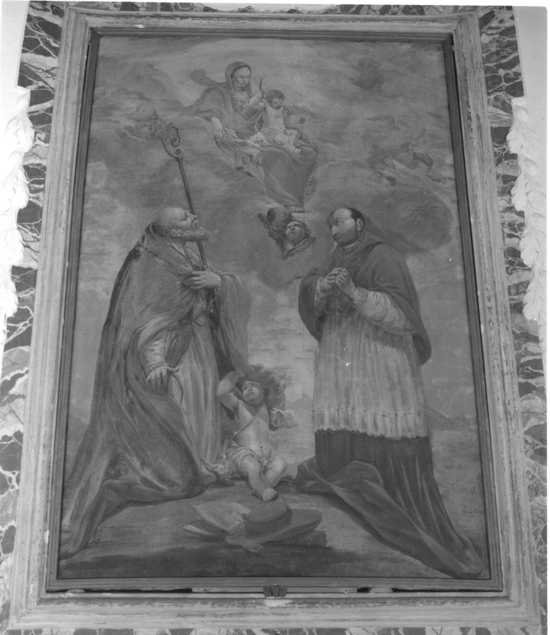 Madonna con Bambino, San Martino e San Carlo Borromeo (dipinto, opera isolata) - ambito piemontese (metà sec. XVIII)