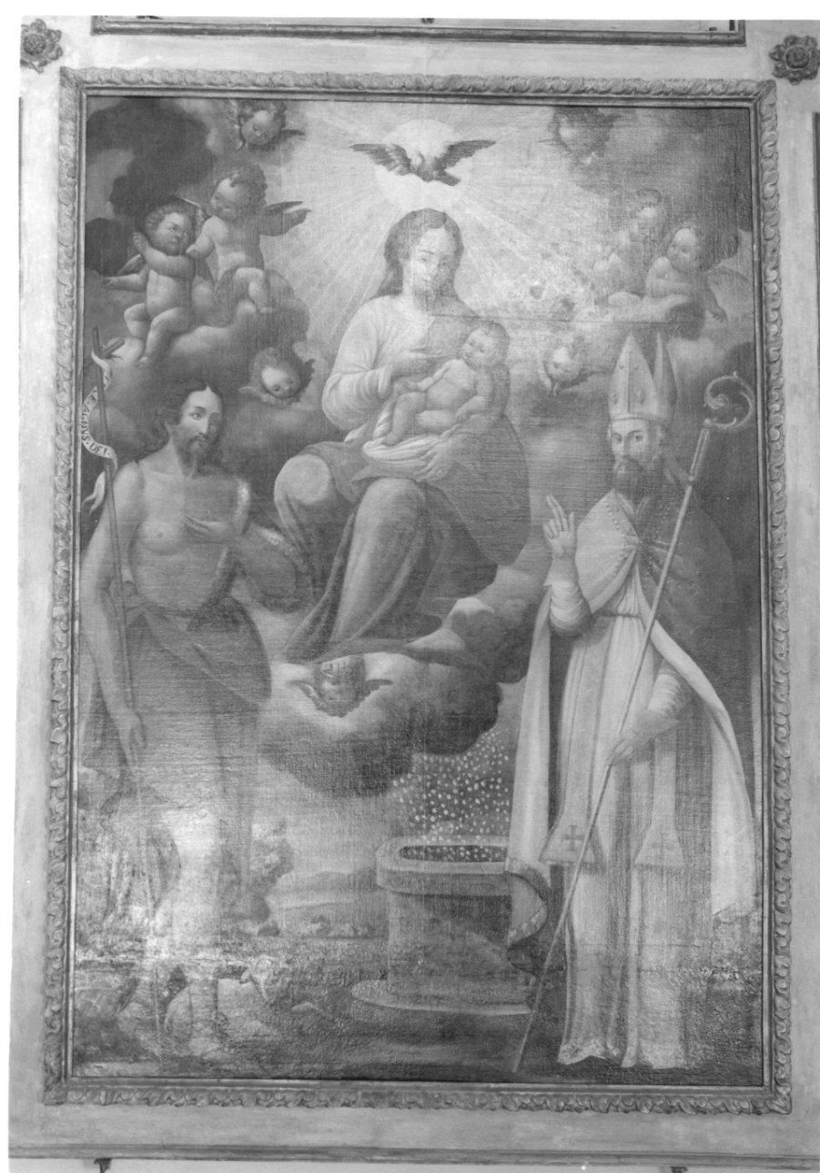 Madonna con Bambino, San Giovanni Battista e San Grato (dipinto, opera isolata) - ambito piemontese (seconda metà sec. XVII)