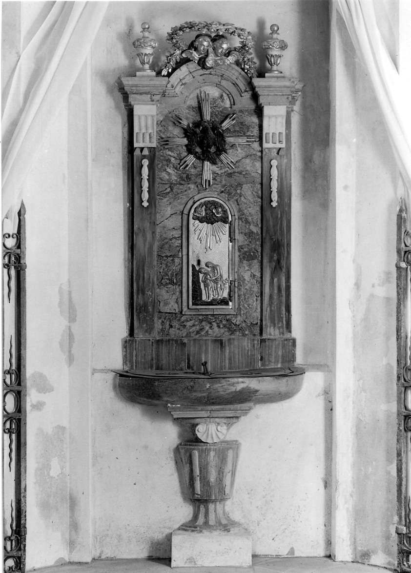 colomba dello Spirito Santo e cherubini (fonte battesimale - a fusto, insieme) - ambito piemontese (terzo quarto sec. XIX)