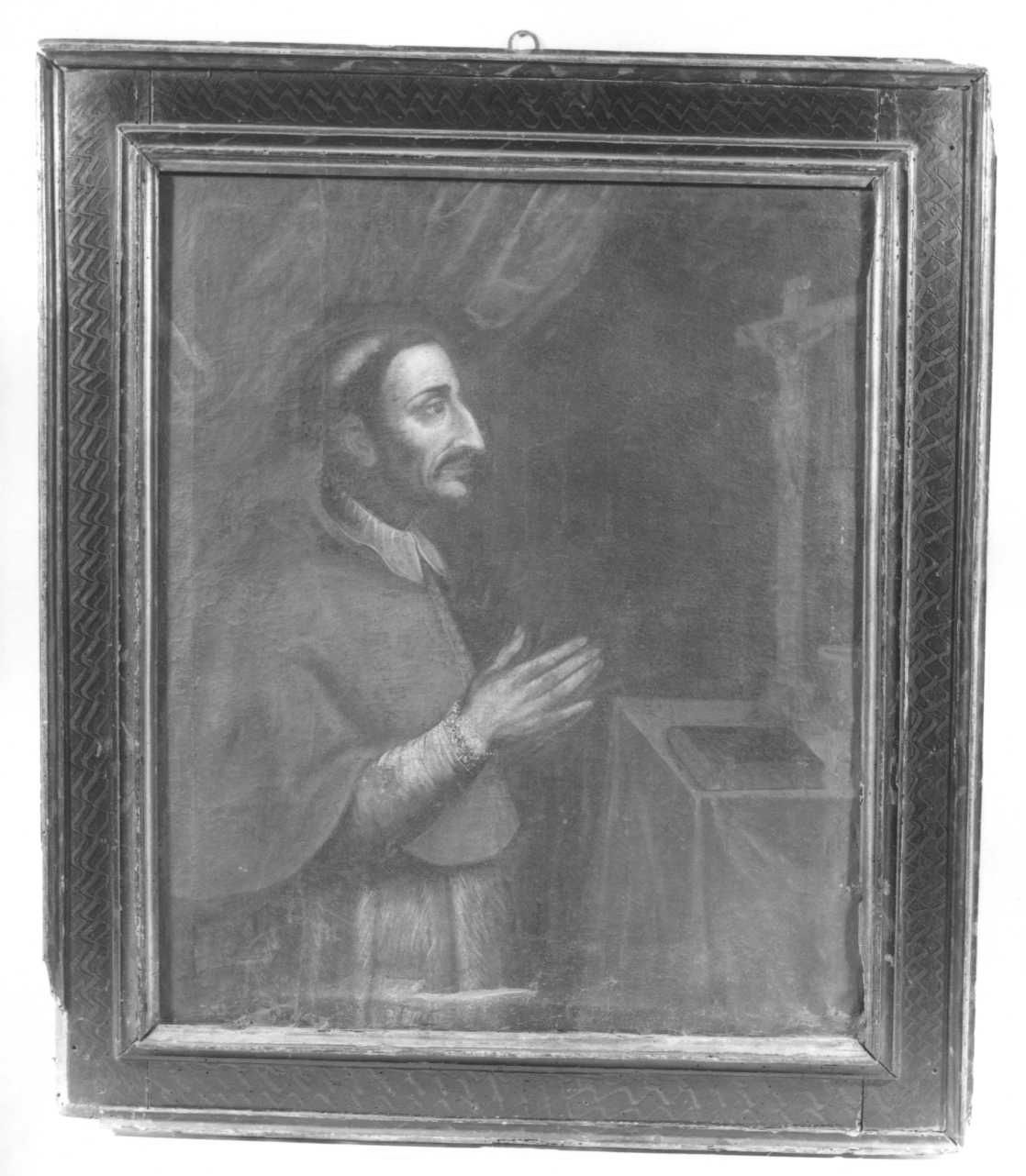 San Carlo Borromeo in adorazione della croce (dipinto, opera isolata) - ambito piemontese (sec. XVIII)