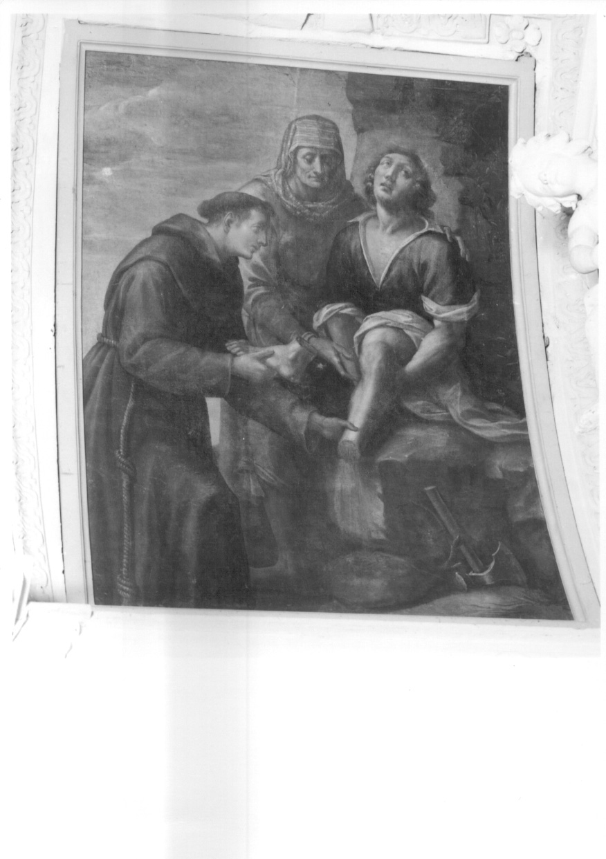 Sant'Antonio da Padova riattacca il piede ad un giovane (dipinto, elemento d'insieme) di Caccia Guglielmo detto Moncalvo (cerchia) (metà sec. XVII)