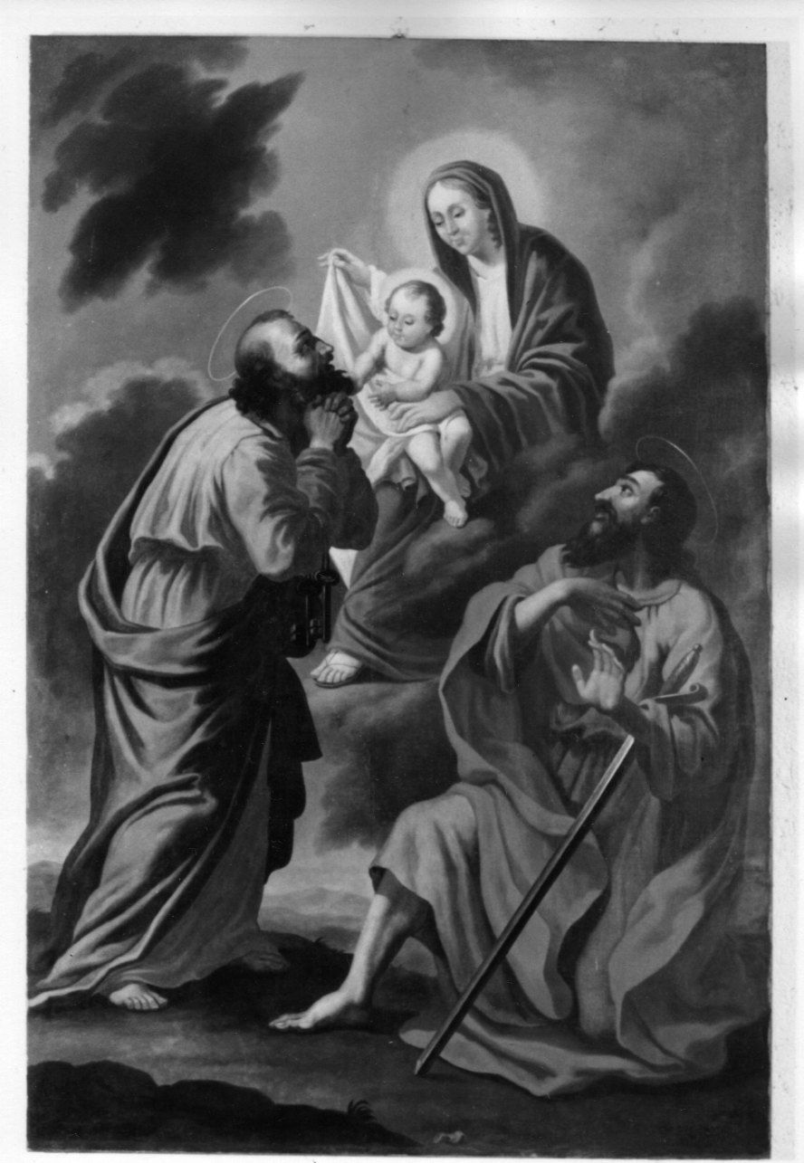 MADONNA CON BAMBINO E SANTI PIETRO E PAOLO (dipinto, opera isolata) - ambito piemontese (seconda metà sec. XIX)