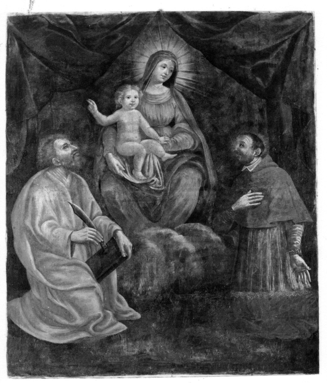 MADONNA CON BAMBINO E SANTI CARLO BORROMEO E BARTOLOMEO (dipinto, opera isolata) - ambito piemontese (metà sec. XIX)