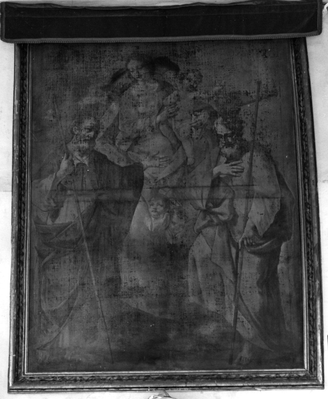MADONNA CON BAMBINO CON SAN GIACOMO MAGGIORE E SAN FILIPPO APOSTOLO (dipinto, opera isolata) - ambito piemontese (primo quarto sec. XVIII)