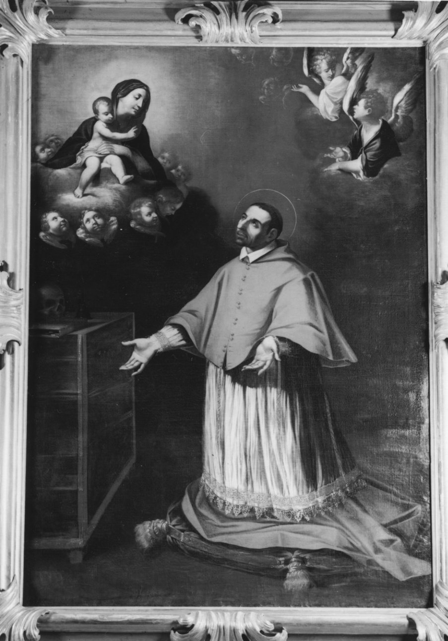 San Carlo Borromeo intercede presso la Madonna contro la peste (dipinto, opera isolata) - bottega bolognese (prima metà sec. XVII)