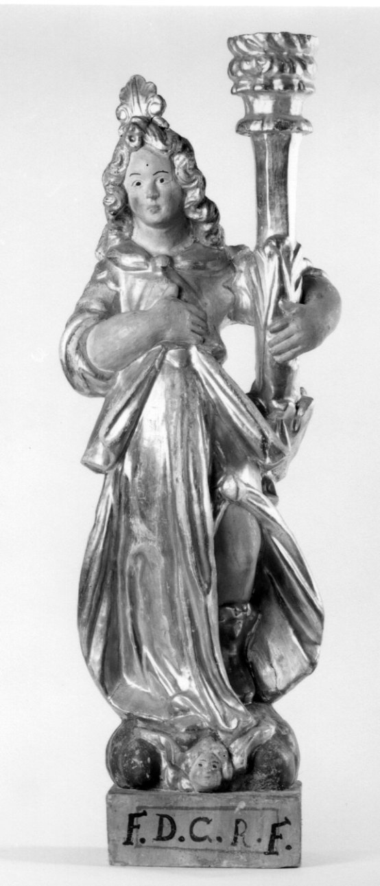 angelo reggicandelabro (candelabro, serie) - bottega ossolana (seconda metà sec. XVII)