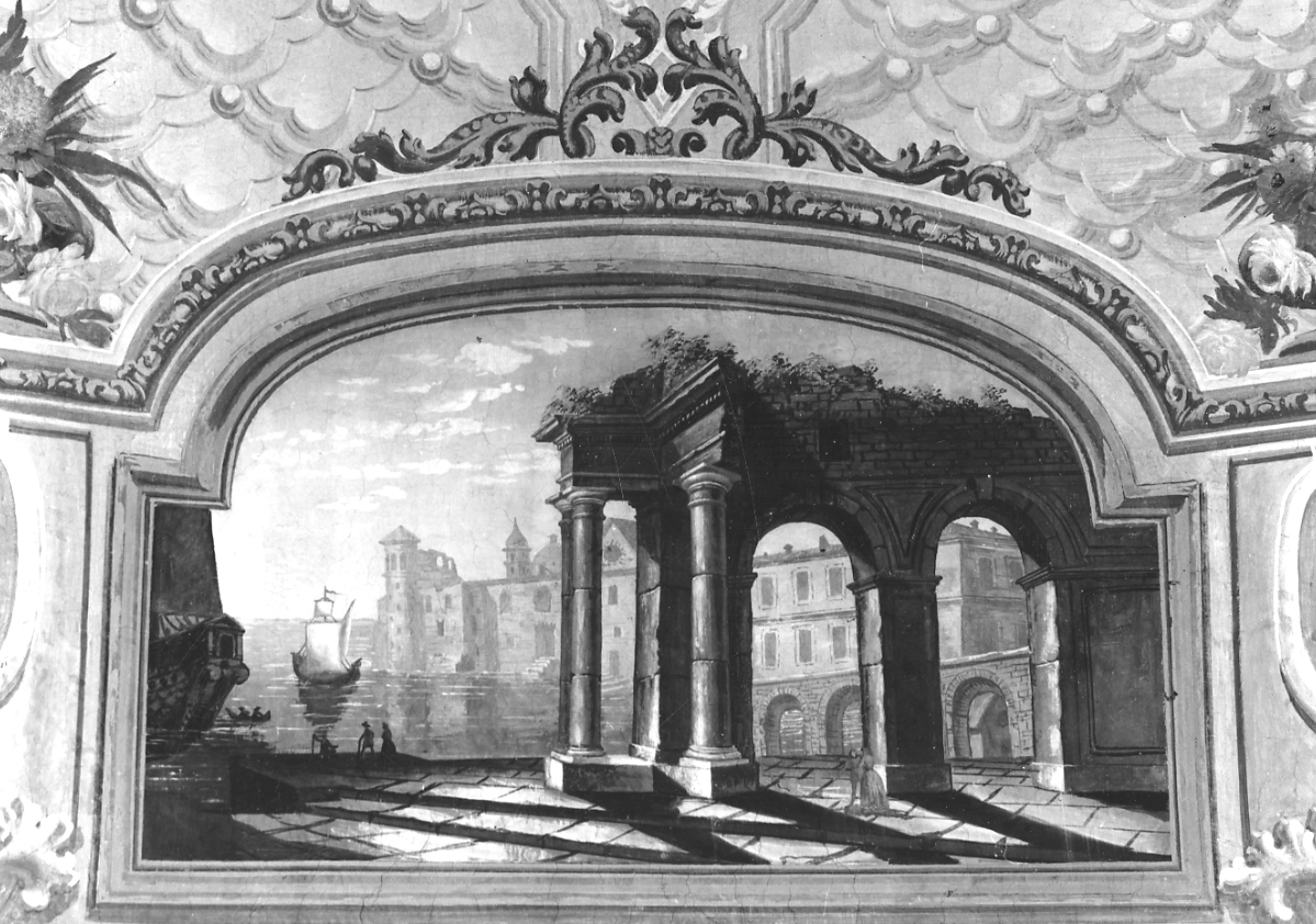 paesaggio con architetture (medaglione, serie) di Borrione Cipriano (prima metà sec. XIX)