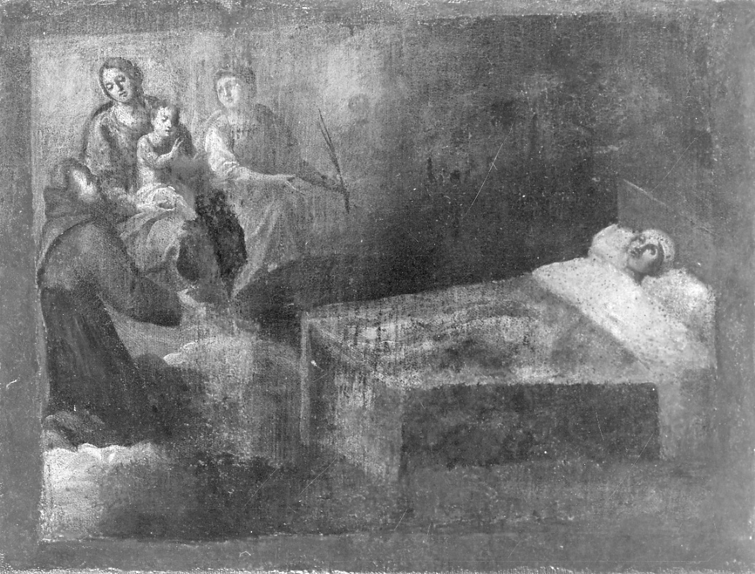 Madonna con Bambino, San Francesco d'Assisi e Santa martire intercedono per guarigione (ex voto, opera isolata) - ambito della Valsesia (seconda metà sec. XVIII)