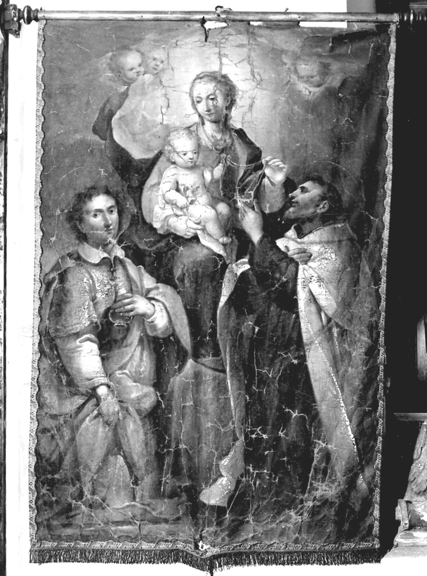 Madonna con Bambino tra San Rocco e San Domenico (decorazione pittorica, opera isolata) - ambito della Valsesia (sec. XVII)