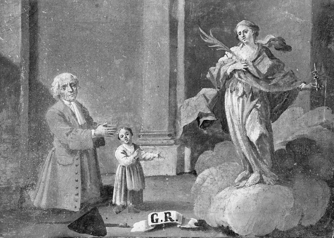 Santa Lucia intercede per devoto orante (ex voto, opera isolata) - ambito della Valsesia (sec. XVIII)