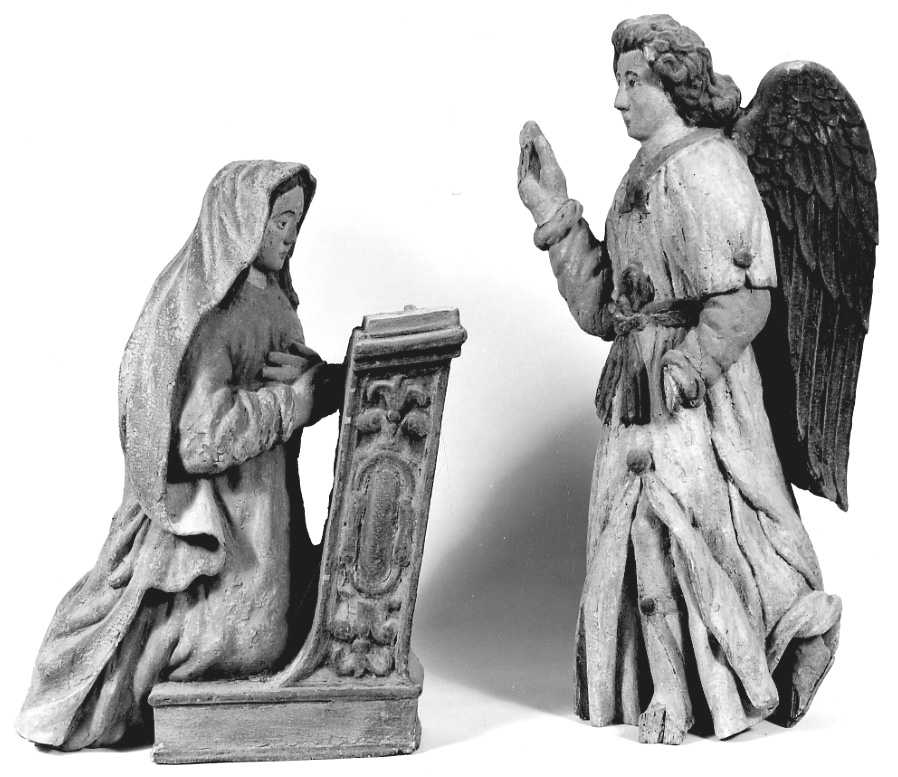 Madonna annunciata (statua, elemento d'insieme) - ambito della Valsesia (ultimo quarto sec. XVI)