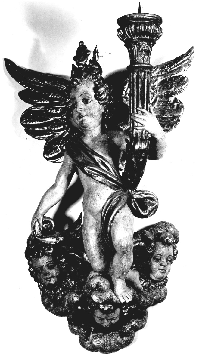 angelo reggitorcia (statua, serie) - ambito della Valsesia (seconda metà sec. XVII)