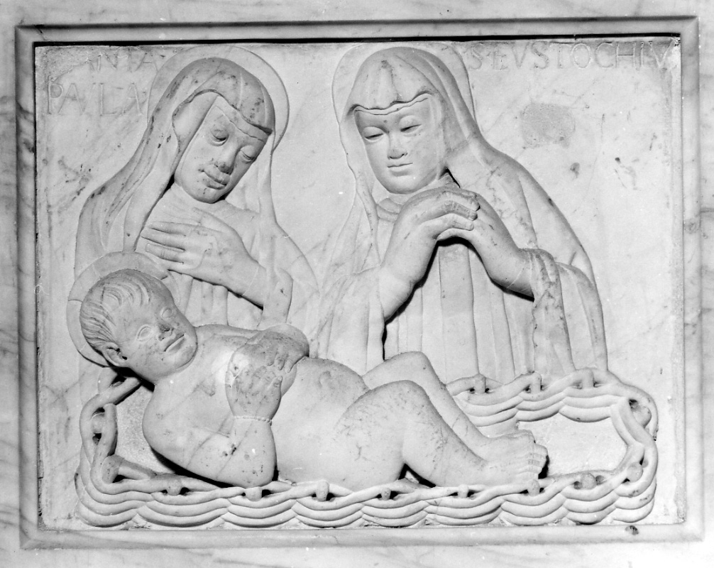 Santa Paola e Sant'Eustachio in adorazione di Gesù Bambino (rilievo, opera isolata) - ambito lombardo (secc. XV/ XVI)