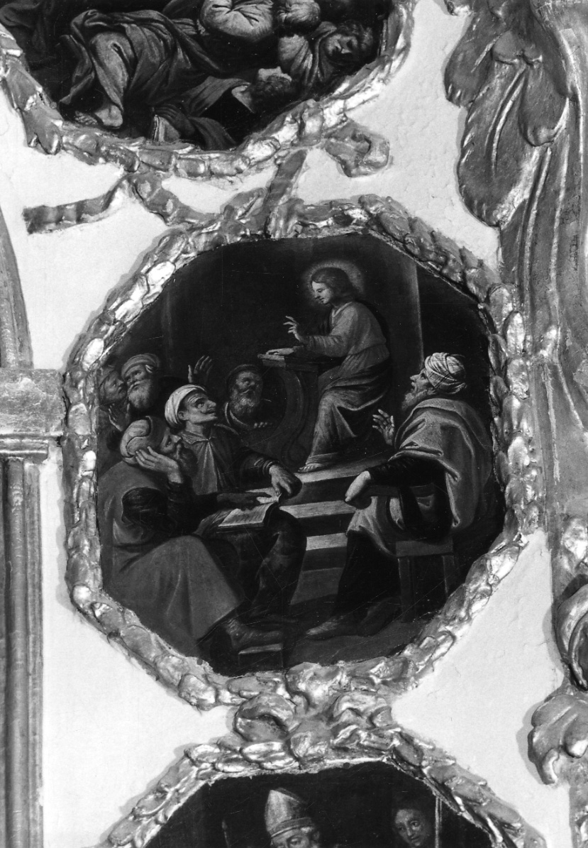 disputa di Gesù con i dottori nel tempio (dipinto, elemento d'insieme) di Monevi Giovanni (terzo quarto sec. XVII)