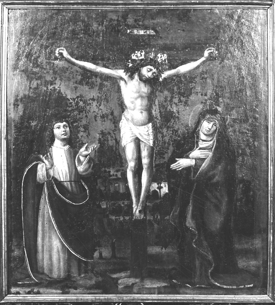 crocifissione di Cristo con la Madonna e San Giovanni Evangelista (dipinto, opera isolata) di Gandolfino da Roreto (ultimo quarto, primo quarto sec. XV, sec. XVI)