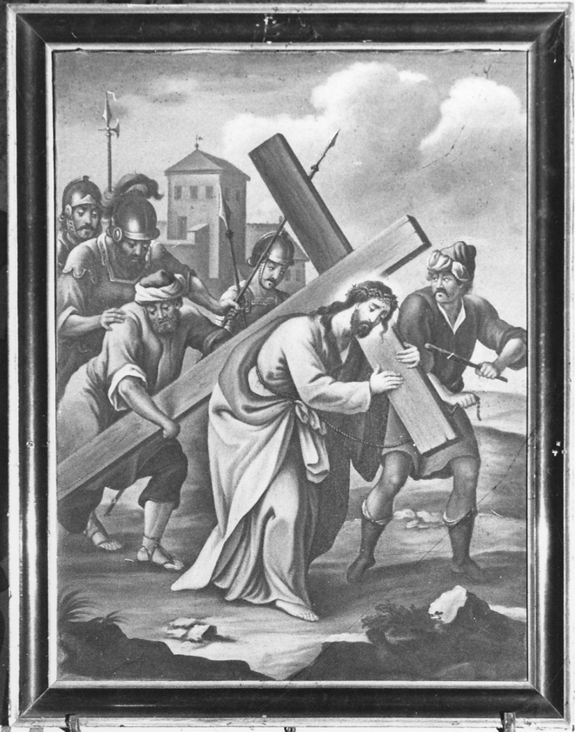 stazione V: Gesù aiutato da Simone il Cireneo a portare la croce (dipinto, elemento d'insieme) - ambito piemontese (seconda metà sec. XIX)