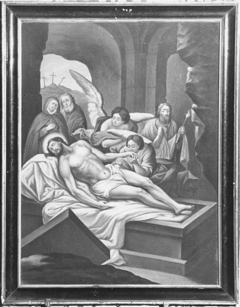 stazione XIV: Gesù deposto nel sepolcro (dipinto, elemento d'insieme) - ambito piemontese (seconda metà sec. XIX)