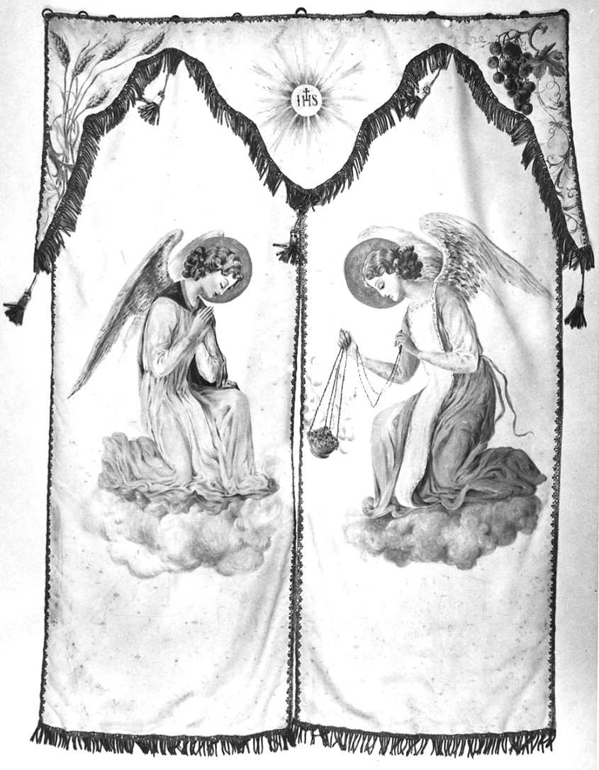 angeli adoranti il calice eucaristico (decorazione pittorica, elemento d'insieme) - manifattura piemontese (prima metà sec. XX)