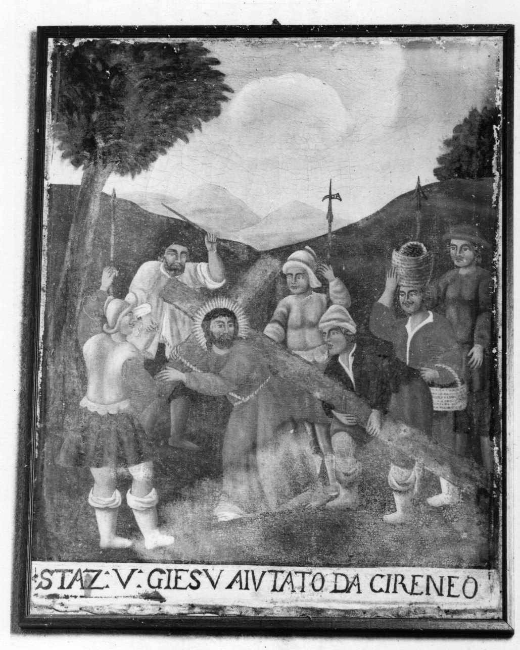 stazione V: Gesù aiutato da Simone il Cireneo a portare la croce (dipinto, elemento d'insieme) - ambito astigiano (sec. XIX)