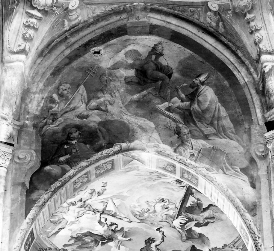 San Carlo Borromeo, un papa e San Ildefonso, San Carlo Borromeo, San Ildefonso e Santo papa (dipinto, elemento d'insieme) di Fabbrica Francesco, Rocca Giovanni Battista (primo quarto sec. XVIII)