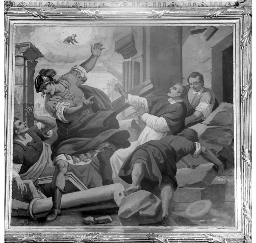 San Filippo Neri salva Pierfrancesco Orsini dal terremoto (dipinto, elemento d'insieme) di Bonelli Roberto (fine sec. XIX)