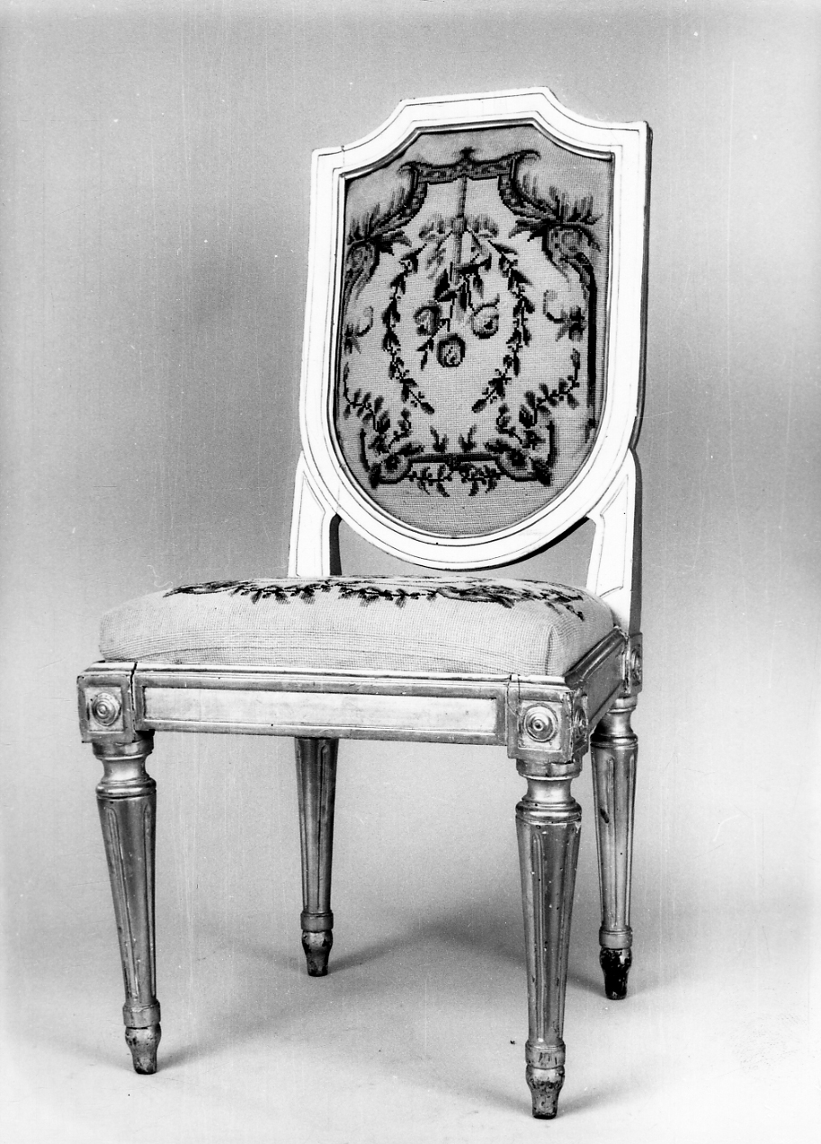 sedia, elemento d'insieme - bottega piemontese, manifattura torinese (ultimo quarto sec. XVIII)
