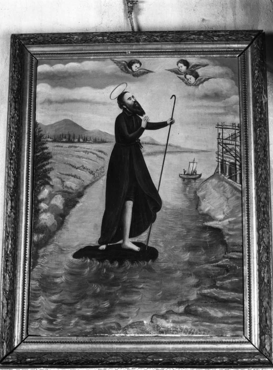 San Francesco di Paola attraversa lo stretto di Messina sul suo mantello (dipinto, opera isolata) - ambito piemontese (ultimo quarto sec. XVIII)