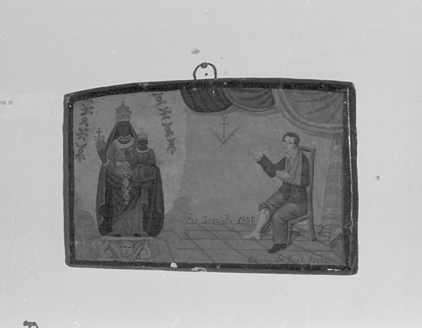 Madonna di Oropa intercede per guarigione (ex voto, opera isolata) - ambito alessandrino (ultimo quarto sec. XIX)