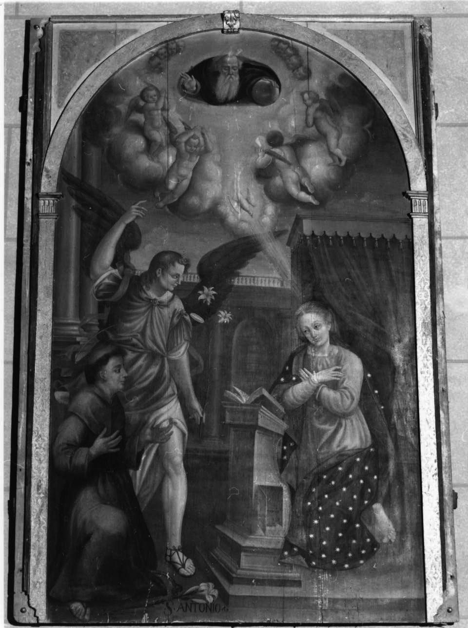 Annunciazione e Trinità (pala d'altare, opera isolata) di Biancaro Francesco (seconda metà sec. XVI)