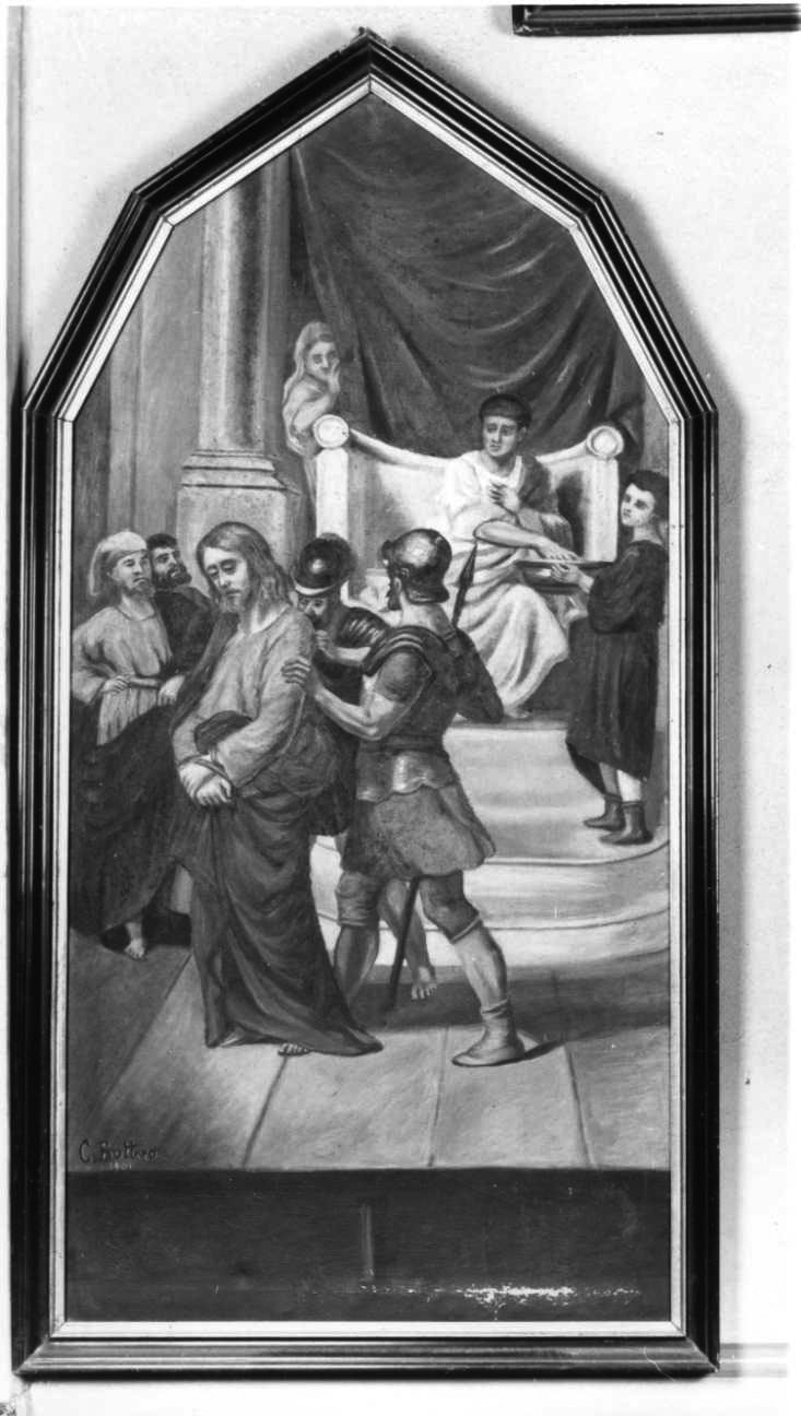 stazione I: Gesù condannato a morte (dipinto, elemento d'insieme) di Bottero C (inizio sec. XX)