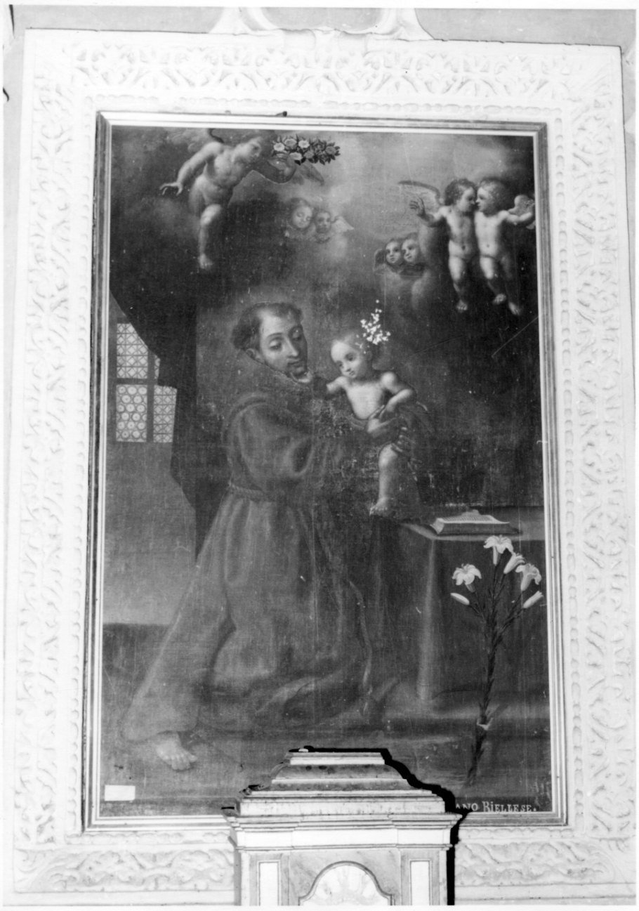 Sant'Antonio da Padova con il bambino (dipinto, opera isolata) - ambito piemontese (metà sec. XVII)