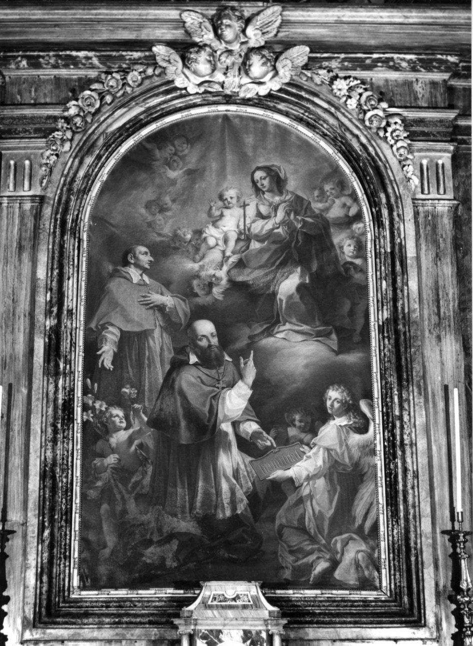 Madonna con Bambino e angeli con San Carlo Borromeo e San Francesco di Sales (pala d'altare, opera isolata) di Comaneddi Rocco (attribuito) (fine sec. XVIII)