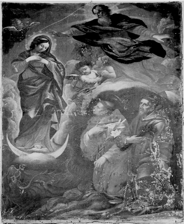 apparizione della Madonna Immacolata a Sant'Antonio da Padova e San Francesco d'Assisi (dipinto, opera isolata) - ambito piemontese (sec. XVIII)