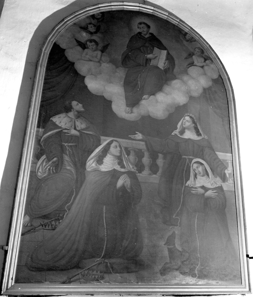 San Francesco d'Assisi appare a San Luigi IX, Santa Elisabetta d'Ungheria, Santa Margherita da Cortona e Santa Chiara (dipinto, opera isolata) - ambito piemontese (sec. XIX)