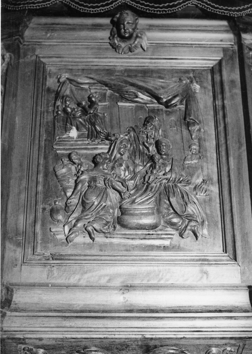 nascita di Maria Vergine (decorazione a intaglio) - bottega piemontese (prima metà sec. XVIII)