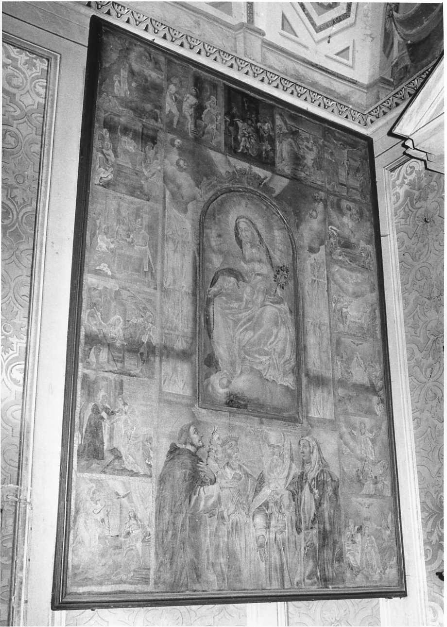 Madonna del Rosario con San Domenico e Santa Caterina, santi e misteri del rosario (dipinto, opera isolata) di De Bosis Daniele (cerchia) (prima metà sec. XVI)