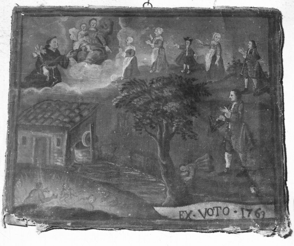 Madonna con Bambino e Sant'Antonio da Padova intercedono in un incidente (ex voto, opera isolata) - ambito piemontese (terzo quarto sec. XVIII)