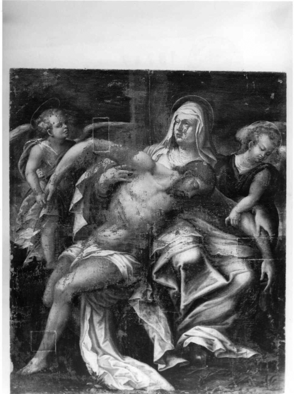 Pietà (dipinto, opera isolata) di Dolce Giovanni Angelo (attribuito) (fine sec. XVI)
