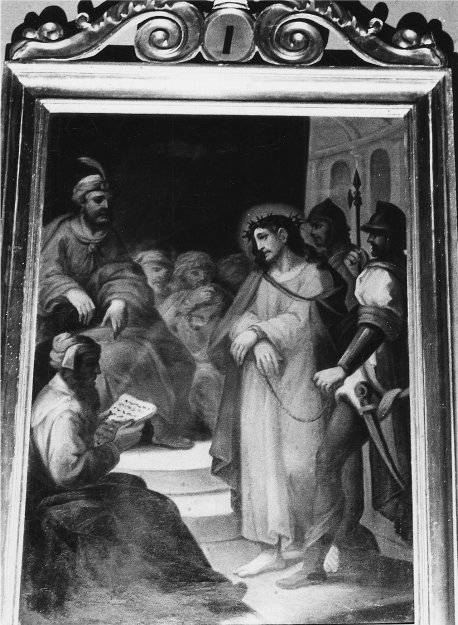 stazione I: Gesù condannato a morte (dipinto, elemento d'insieme) - ambito cuneese (seconda metà sec. XIX)
