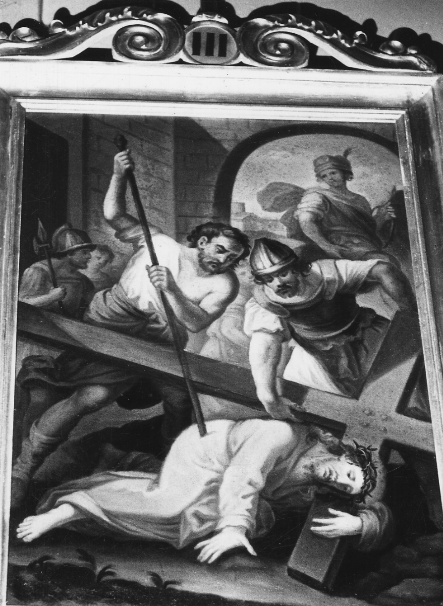 stazione III: Gesù cade sotto la croce la prima volta (dipinto, elemento d'insieme) - ambito cuneese (seconda metà sec. XIX)