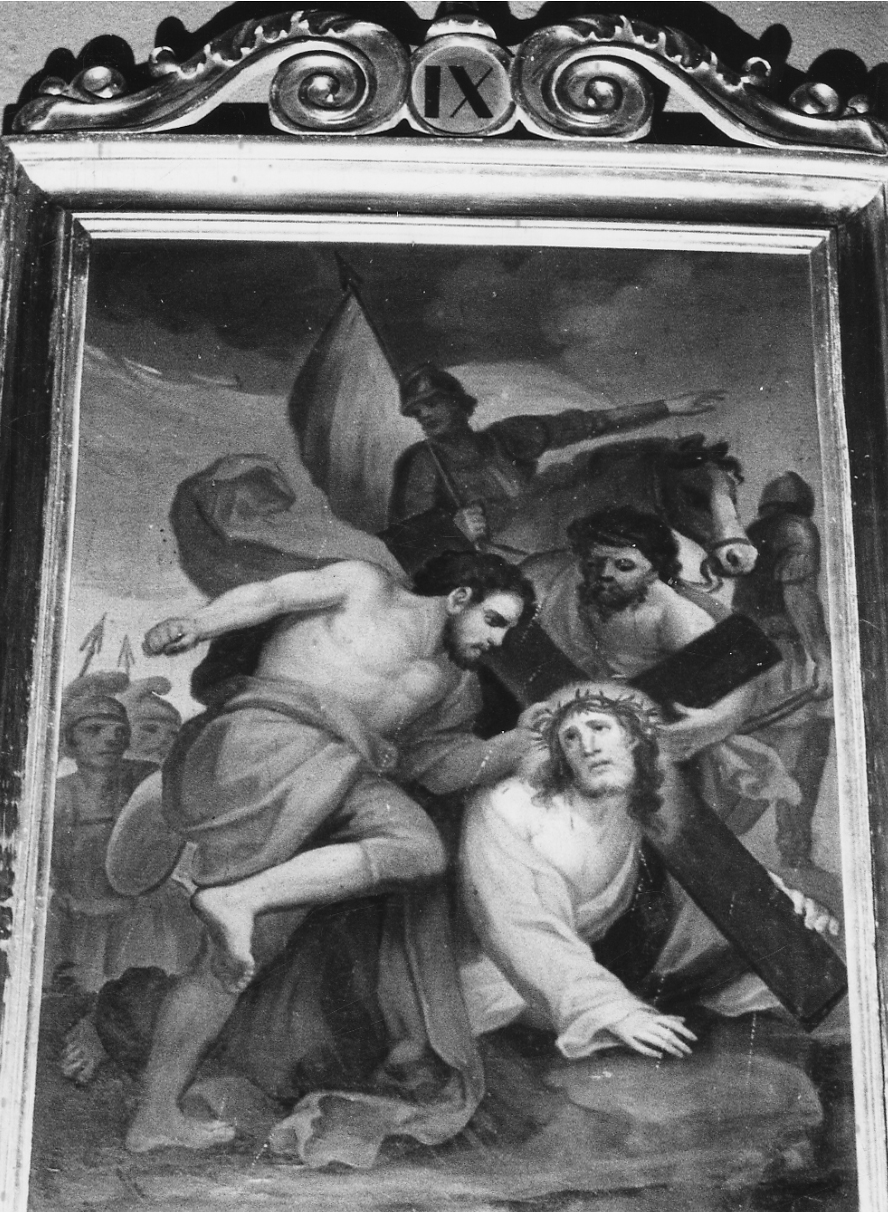 stazione IX: Gesù cade sotto la croce la terza volta (dipinto, elemento d'insieme) - ambito cuneese (seconda metà sec. XIX)