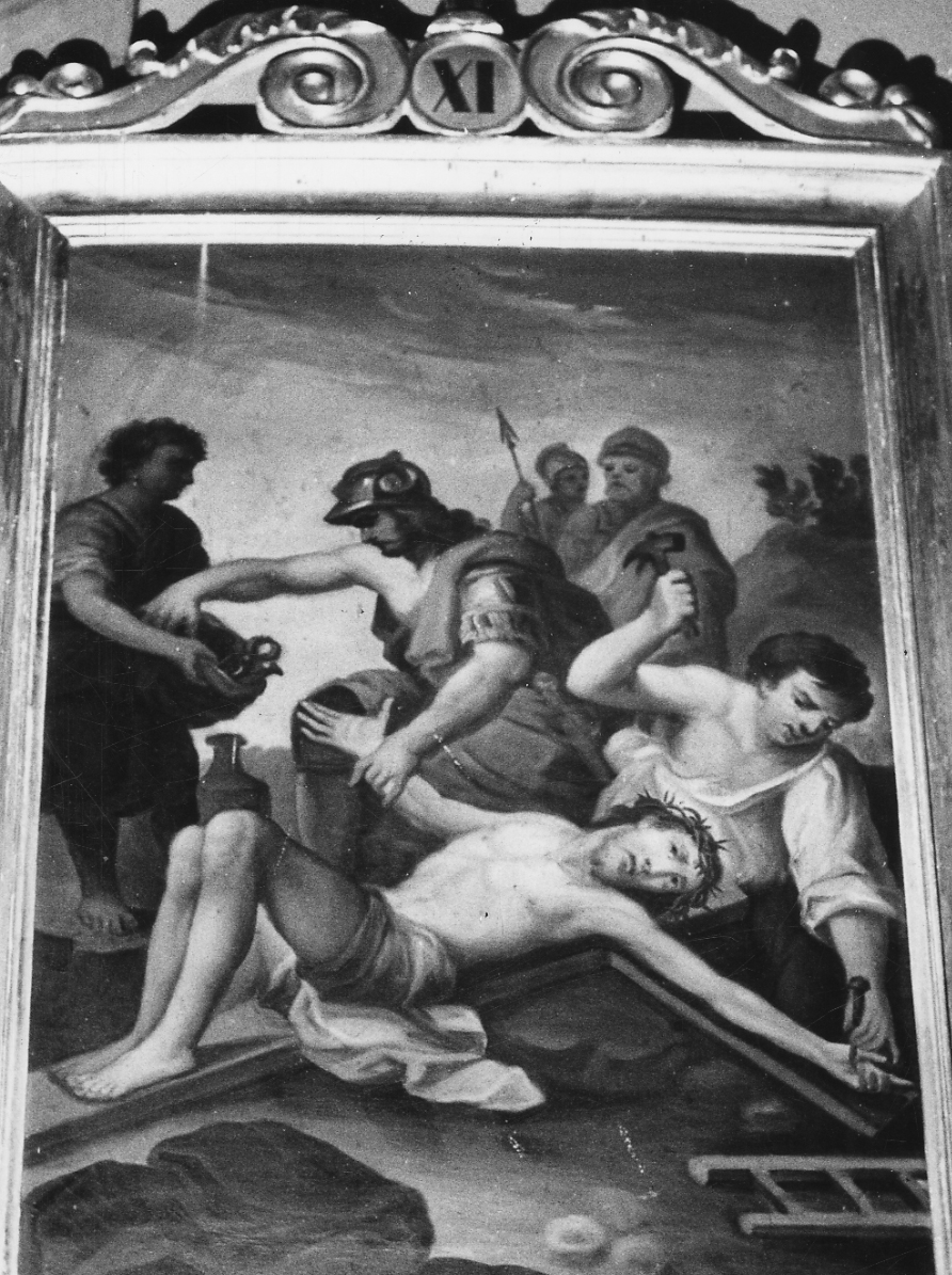 stazione XI: Gesù inchiodato alla croce (dipinto, elemento d'insieme) - ambito cuneese (seconda metà sec. XIX)